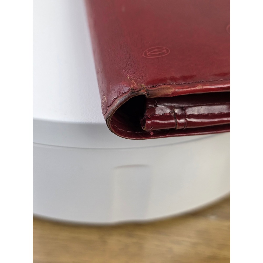 Cartier Happy Birthday Snap Embossed Leather Wallet Burgundy Red Patent Brown - Picture 13 of 15